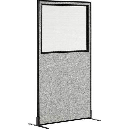 Interion By Global Industrial Interion Freestanding Office Partition Panel with Partial Window, 36-1/4inW x 72inH, Gray 694679WFGY